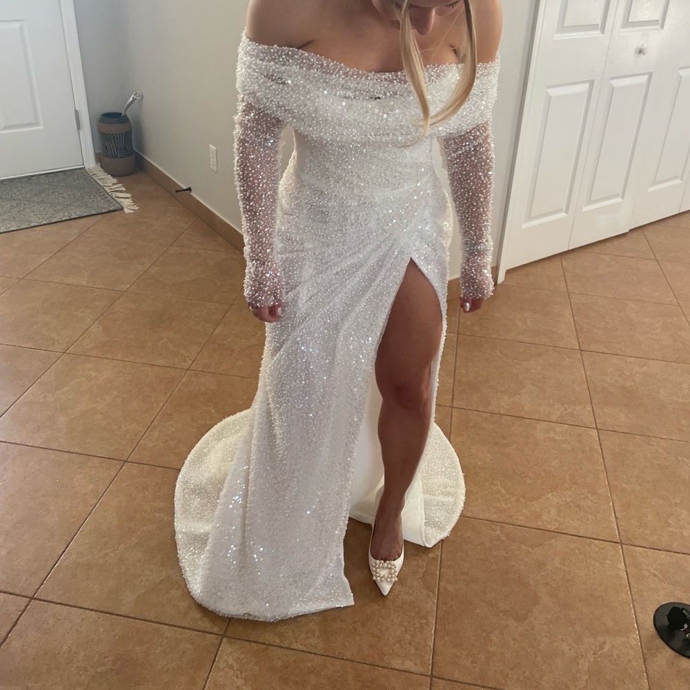 Eva Lendel Aretta Inspired Elegant Off-Shoulder White Sequin Dress size 4 - Picture 14 of 15